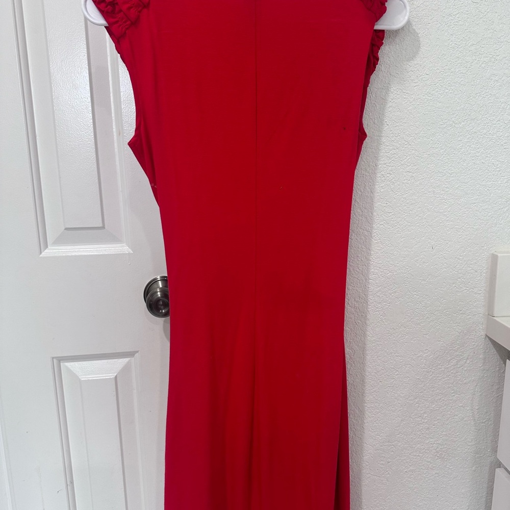 Cache Red Dress with Ruched Sleeves - Picture 3 of 4